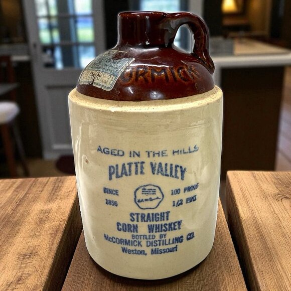 McCormick Platte Valley Straight Corn WHISKEY JUG Half Pint w/ Label Tax Stamp - Picture 3 of 9